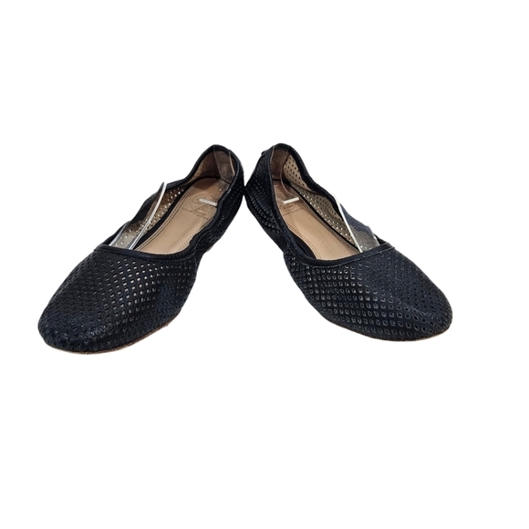 Tory Burch Black Whittaker Perforated Leather Ballerina Flats - Picture 5 of 9